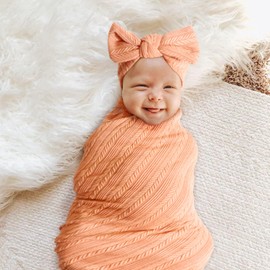 DRESHOW Newborn Receiving Blanket Toddler Warm for Girls with Matching Bow Hat and Bow Headband