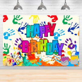 Art Paint Birthday Backdrop, Let's Paint for a Mess Party Decoration School Wall Banner/Colorful Backdrop 6 * 4ft
