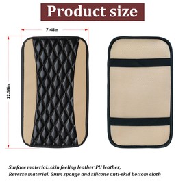 Car Center Console Cushion Pad, Universal Leather Waterproof Armrest Seat Box Cover Protector,Comfortable Car Decor Accessories Fit for Most Cars, Vehicles, SUVs (Beige)