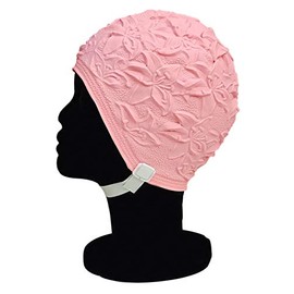 Blue Reef Latex Lily Soft Flexible Solid Color 3D Effect Floral Ladies Classic Retro Vintage Swim Cap Generous One Size Adults with Strap Pastel Pink