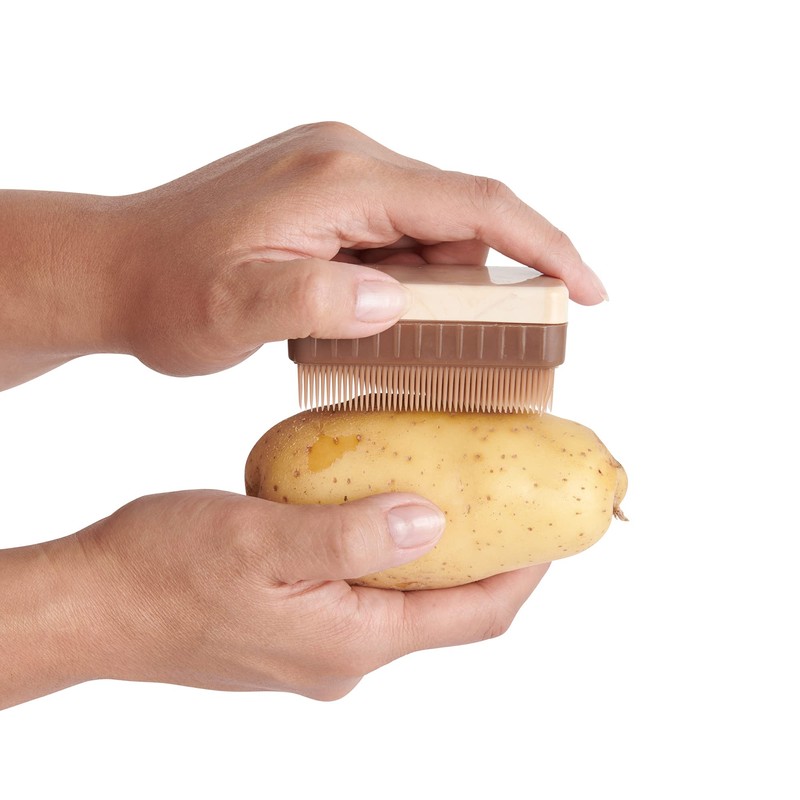 HIC Kitchen Potato Brush and Vegetable Scrubber, Dual-Textured Bristles