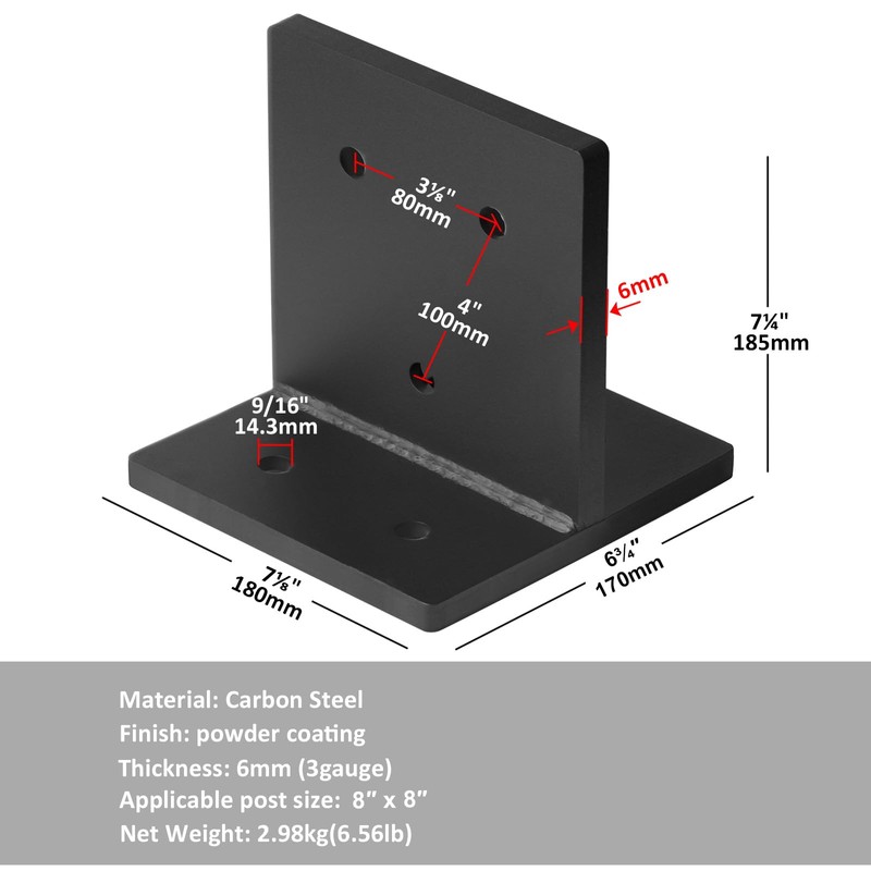 YIDU69Q 2 Pcs 8x8 Black Concealed Post Base, Heavy Duty