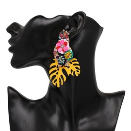 Lureme Gorgeous Colorful Sequin Flower Floral Leaf Stud Earrings (er006023) (Yellow)