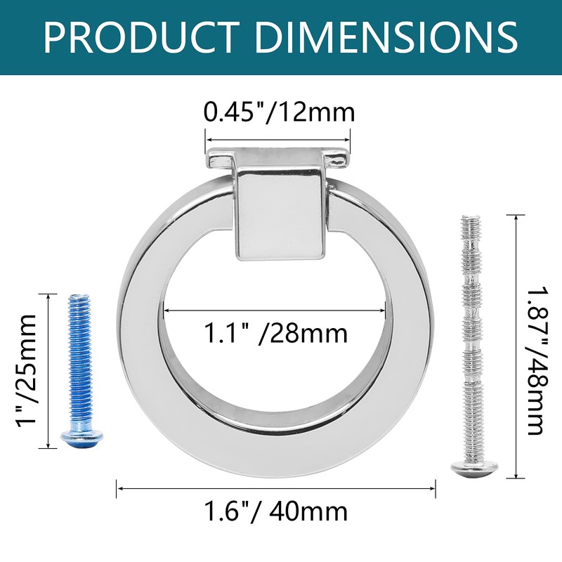 Jiozermi 12 Pcs Cabinet Knobs, Metal Ring Pull Handles, Hardware