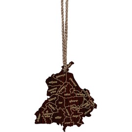 Punjab Map Gurmukhi & Districts - Punjabi Sikh Car Hanging Ornaments Wooden Spiritual Hanging Punjabi Locket for Car Decor (Black)