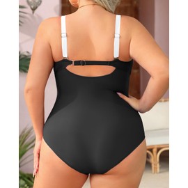 Aqua Eve Womens Plus Size One Piece Swimsuit- Tummy Control Bathing Suit Full Coverage Swimwear Black and White 18W