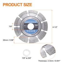 HARFINGTON 2pcs Diamond Saw Blade 4-1/2" Dia 7/8" Arbor Circular Cutting Wheel with 7/8" to 5/8" Arbor Adapter Reducer Ring for Masonry Tile Marble Ceramics Concrete Cement Brick, Blue Black