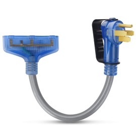 ElecStream Tech 50 amp to 110 Adapter，4 Prong 50 Amp to 15 Amp RV Generator Power Cord，Nema 14-50P Male to 3X 5-15R Female with LED Power Indicator 18 inch Clean Blue