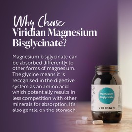 Viridian - High Potency Magnesium Bisglycinate - 60 Capsules – 200mg Per 2 Capsules – High Bioavailability Formula – Vegan Food Supplement with 100% Active Ingredients