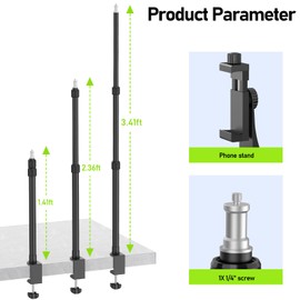 2 Pack Desk Mount with 1/4" & 3/8" Screws, Ball Head, 17-41" Adjustable Aluminum Stand, for DSLR & Ring Light
