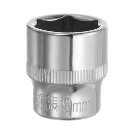 Sourcing Map 6-Point 3/8" Drive 19mm Deep Socket, 1.18" Length, 45# Steel, Metric Square Drive, Polished Chromed, Car Repair, Mechanical Maintenance, Home Use