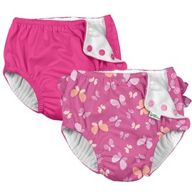 i Play (2 Pack) Girls Reusable Absorbent Baby Swim Diapers - Swimming Suit Bottom | No Other Diaper Necessary Pink Butterflies and Hot Pink 6 Months