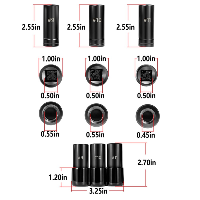70940 3-Piece Tap Socket Set, 5/8" 11/16" 3/4" #9#10#11