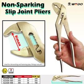 WEDO Non-Sparking Slip Joint Pliers, Spark-free Safety Water Pump Pliers, Length 250mm,Aluminum Bronze, 35mm Wide Opening Groove Joint Pliers,DIN Standard, BAM & FM Certificate