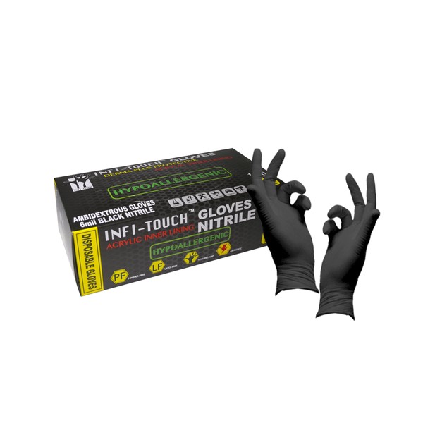 Infi-Touch Black Nitrile Protective Gloves, Medium, Pack of 100