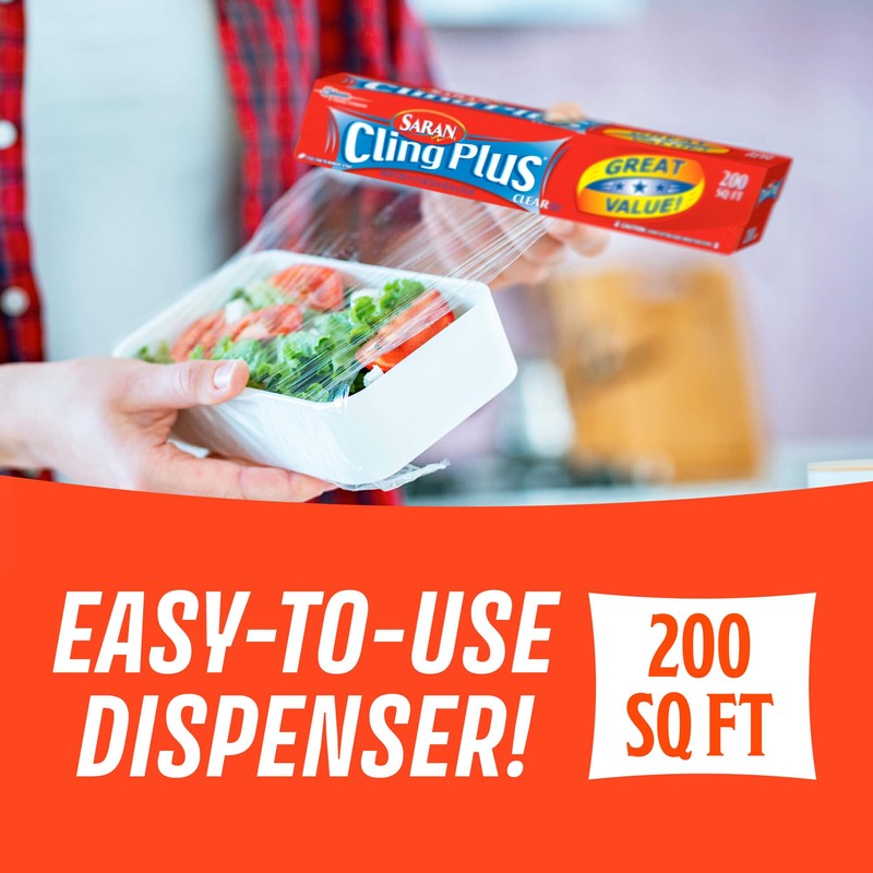 Saran Cling Plus Clear Plastic Wrap, Food Storage, Easy Dispense,