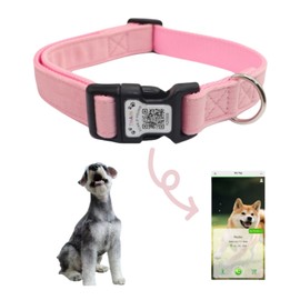 THAIN Smart QR Code Dog Collar-Nylon & Velvet Pet Collar with Unique ID Registration, Adjustable Plastic Buckle for Small Dogs–Black, Red, Pink, Yellow (Pink, S)