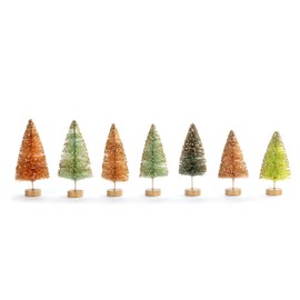 DEMDACO Mini Bottle Brush Trees Green, Gold Tone, Aqua Blue 4 x 2 Inch Festive Holiday Decoration Décor, Christmas Figurine Boxed Set of 7