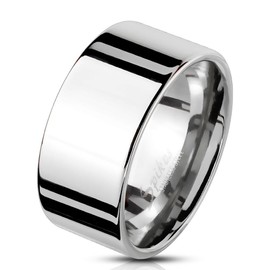 Bungsa Men's Ring Wide Silver Stainless Steel Solid, Stainless Steel, No Gemstone