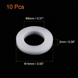 MECCANIXITY PTFE Flat Washers 14mm OD 8mm ID 2mm Thick Flange Gasket, White Pack of 10