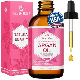 Leven Rose Virgin Argan Oil - Cold Pressed, 100% Organic for Hair, Skin, Face & Nails - Best Moroccan Anti-aging, Anti-wrinkle, Soaks in Quickly - Pre