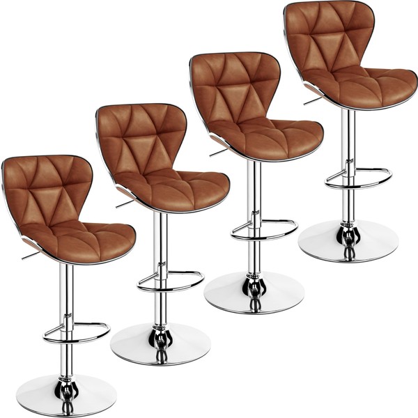 Yaheetech Bar Stools Set of 4, Adjustable PU Leather Barstools
