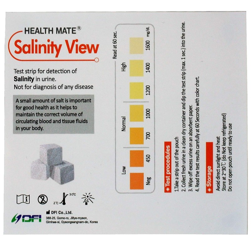 HealthMate Home Salinity Salt Urine Tests 10 Strips