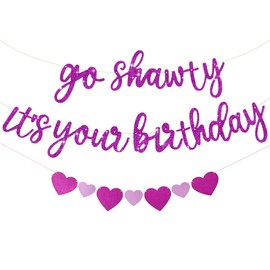 Go Shawty Its Your Birthday Banner - Purple Birthday Decorations, Glitter Y2k 2000s Party, Funny Birthday Banner, Purple Rap Theme Happy Birthday And Heart Banner For Women Girls Birthday Party Supply