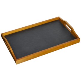 Creative Home Pine Wood and Slate Insert Rectangular Serving Tray with Handles, 9.8" L x 15.5" W, Natural Finish