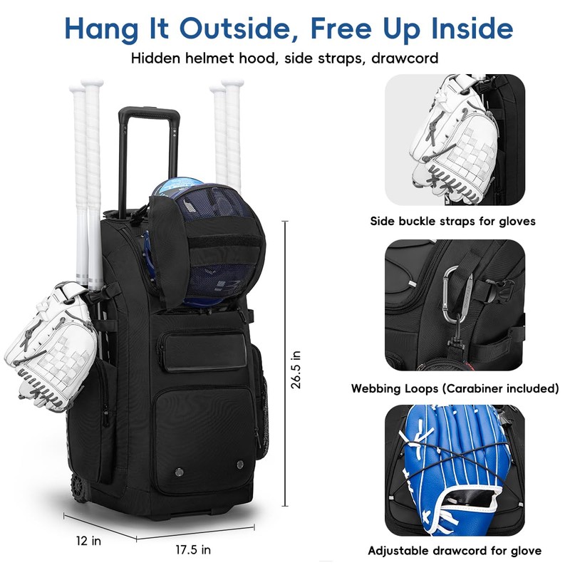 KAVIGOR 80L Rolling Baseball & Softball Bag for Youth &