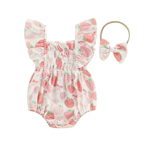 Baby Girl Ruffle Bubble Romper Smocked Flutter Sleeve Bodysuit with