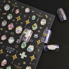 Gold Nail Stickers for Nails Art Star Nail Art Decals with Jelly Design Colorful Nails Stickers 5D Self Adhesive Nails Charms for Women Girls Kid Manicure Decoration Accessories