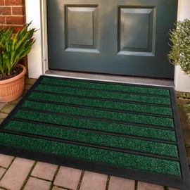 MaxMat Extra Durable Door Mat - Dirt Trapping Outdoor Welcome Mats - Non-Slip Outdoor Door Mats - Low Profile Front Door Mat - Indoor (Dark Green, 30'' x 17'')