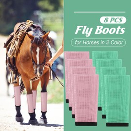 Bulyoou Set of 8 Mesh Fly Boots for Horse Breathable Mesh Horse Boots Protective Loose Wraps Adjustable for Preventing Legs Reduces Flies and Mosquitoes Bites(Sage Green, Pink)