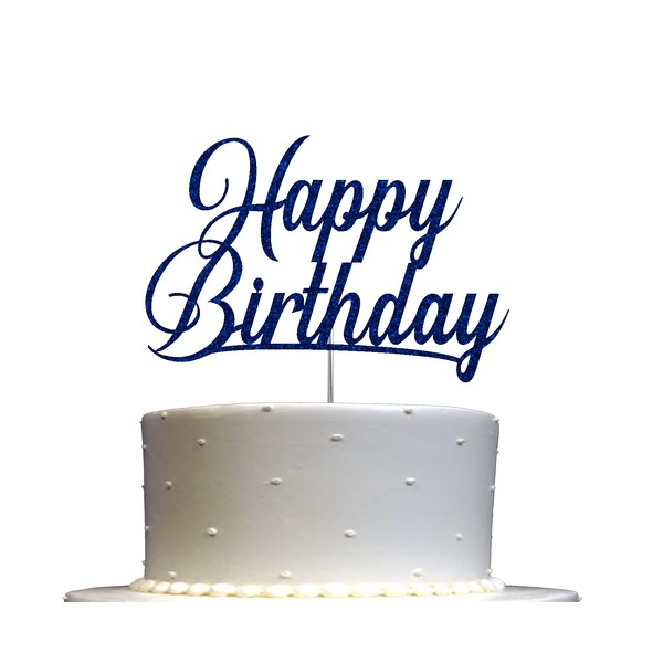 Decoración para tartas con purpurina de feliz cumpleaños, ideas para decoración de fiesta de cumpleaños, decoración de alta calidad, resistente purpurina de doble cara, palo de acrílico. Fabricado en Estados Unidos (azul)