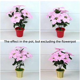 Rikyo 2- Bouquet Artificial Poinsettia Flowers 19 inch Silk Bushes Christmas Flowers Ornaments 7 Stem Heads Velvet Poinsettia Floral with Stem Leaf for Party Home Holiday Decor (Pink)