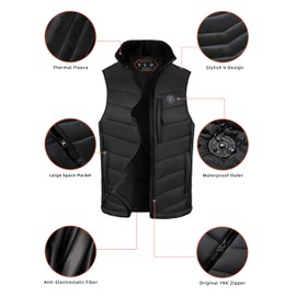 ELTENA Heated Vest for Men with 12000mAh Large Capacity Battery Pack (US, Alpha, X-Large, Regular, Regular, Standard, Black)