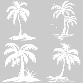 GORGECRAFT 4 Sheets Coconut Tree Car Stickers Summer Beach Palm Trees Reflective Bumper Sticker Vinyl Waterproof Car Decoration for Car Truck Wall Art Laptop White 20 x 20 cm