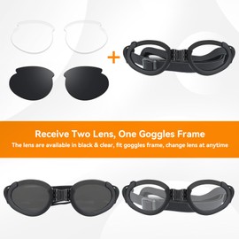 NAMSAN Dog Goggles Motorcycle Glasses Dog Sunglasses with Interchangeable Lenses (Black + Clear) Eye Protection Glasses for Dogs