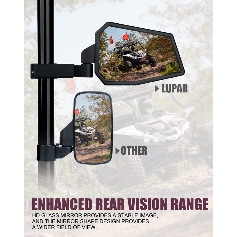 Aluminum UTV Side Mirrors Fits 1.75"-2" Roll Cage Bar America