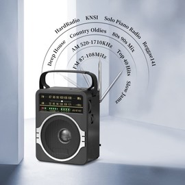 JEUJUG Portable AM FM Radio, Bluetooth 5.0 Radios 5 Watts Loud Speaker,FM Radio Built-in Rechargeable Battery/DC D*4 Cell Battery Operated & AC Power Plug in Wall Black