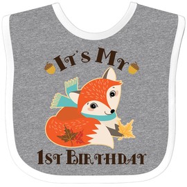 inktastic 1st Birthday Woodland Fox Baby Bib Heather and White 2d46d