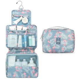Mossio Hanging Toiletry Bag with Sturdy Hook - Large Portable Cosmetic Makeup Travel Organizer for Men & Women Grey Flamingo