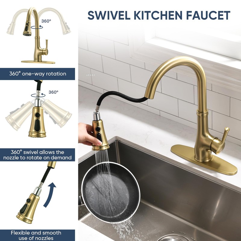 WEWE Vintage Kitchen Faucet with Pull Down Sprayer, Stainless Steel