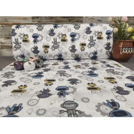 240 cm Wide Sold by the Metre from 50 cm Poplin Cotton Fabric Children's Fabrics Robot Baby Fabrics Ranforce Craft Fabric Oeko-Tex VP0K063 (White)