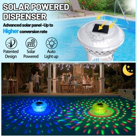 FineBud2025 Upgrade Solar Chlorine Floater,Pool Chlorine Floater with Colorful Light,Button Control Floating Chlorines Dispenser for Pool,Adjustable Flow chlorines floaters,Hot Tub chlorines floaters