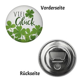 Clover Magnet with Bottle Opener Round with Saying "Viel Glück Glücksklee für Hoffnung Gesundheit Recovery Four Leaves for Get Well Soon