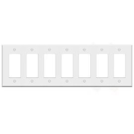 (1 Pack) 7-Gang Rocker Switch Cover, Decorator Light Switch or Receptacle Outlet Wall Plate, White Painted Metal, 7-Gang Standard Size, 4.5'' x 13.6'', Corrosion Resistant, Made of Unbreakable Metal