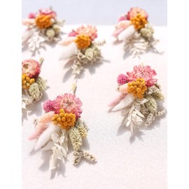 Miniature Dried Flower Bouquets (Pack of 6), Colourful Dried Flower Bouquets, boutonnieres for Groomsmen and Groomsmen, Dried Flowers for Cakes, Bridesmaids Flower Girl Gift Boxes(Burgundy)