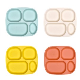 Shopwithgreen Bamboo Divided Plates Set for Kids Adults 4- Large Bamboo Dinnerware for Toddlers Kids Children, BPA Free, Non Slip, Stackable, Dishwasher Safe, 9.4 inch
